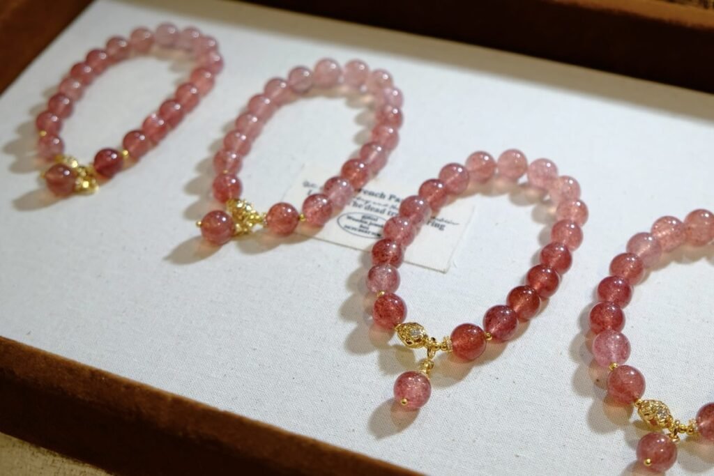 9mm Rose Quartz Bracelet with Strawberry Quartz — Ref. 00002