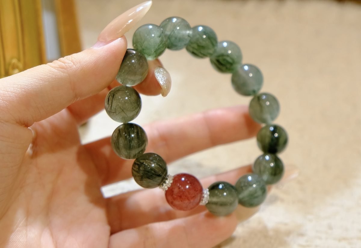 12mm Rose Quartz Bracelet with Strawberry Quartz — Ref. 00031