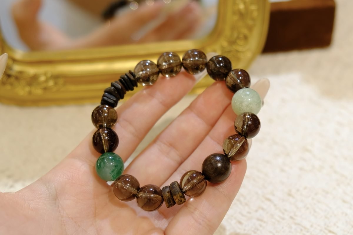 10mm 7 Chakra Balancing Bracelet with Smoky Quartz & Agarwood — Ref. 00049 - Image 2
