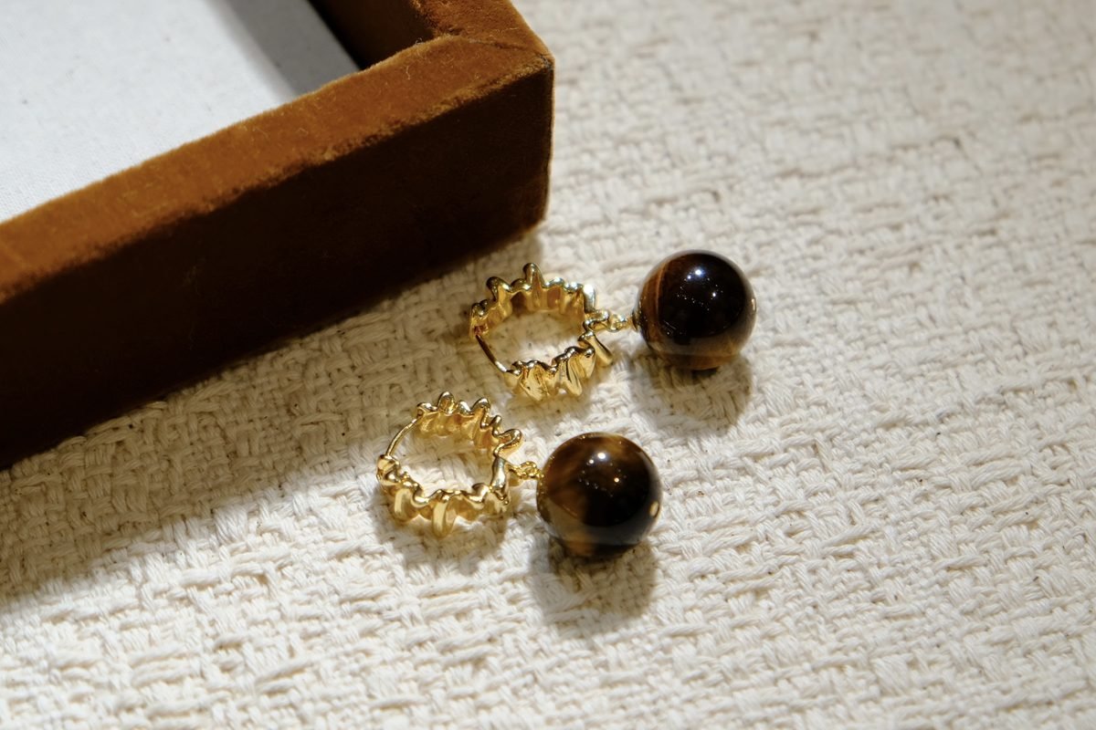 14mm Citrine Earrings with Tiger Eye