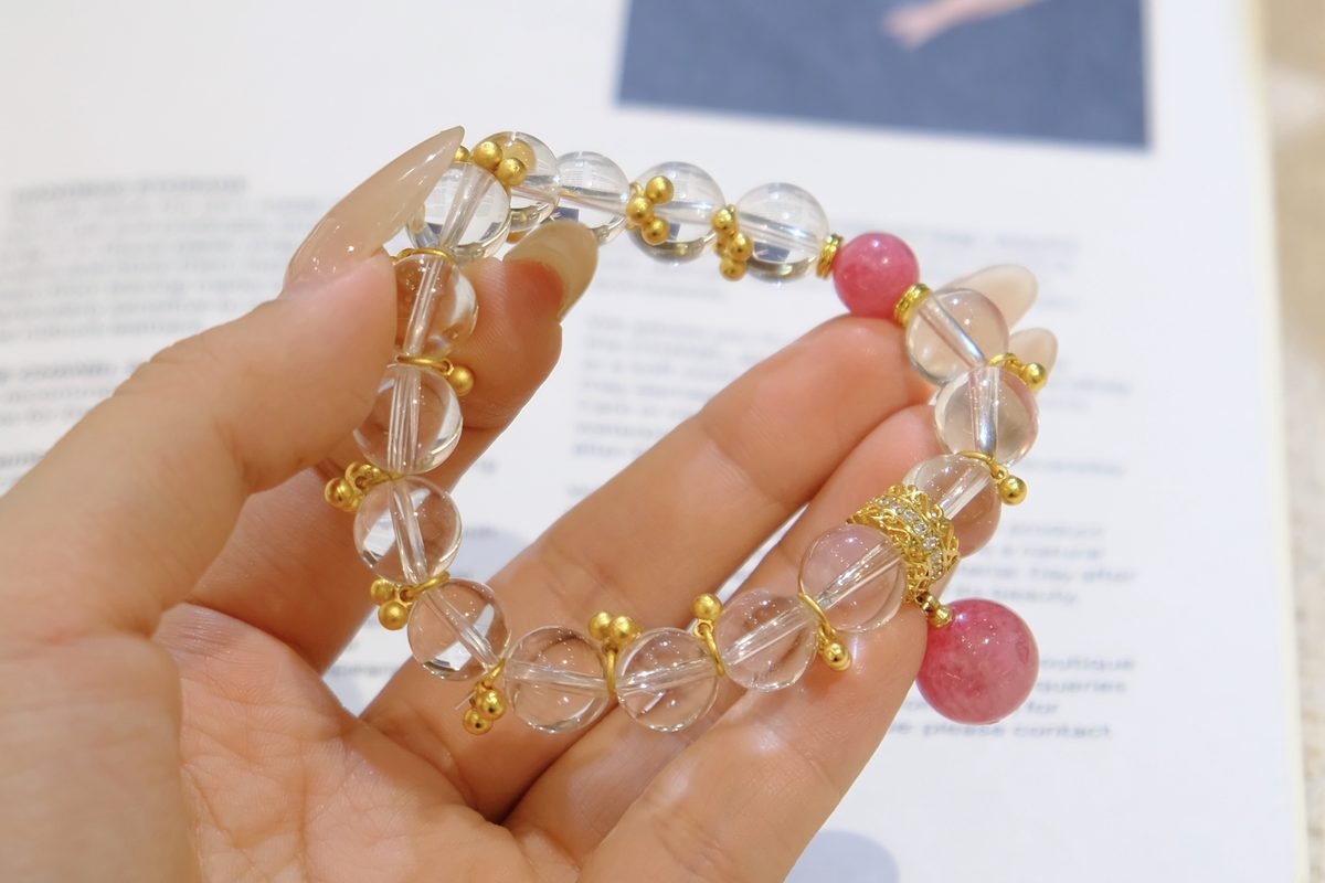 10mm Rose Quartz Bracelet with Clear Quartz - Image 2