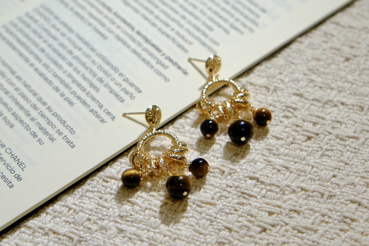 Citrine Earrings with Tiger Eye