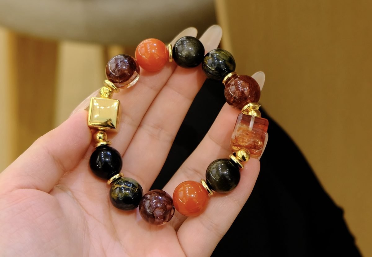 14mm 7 Chakra Balancing Square-Cut Bracelet with Red Agate - Image 3