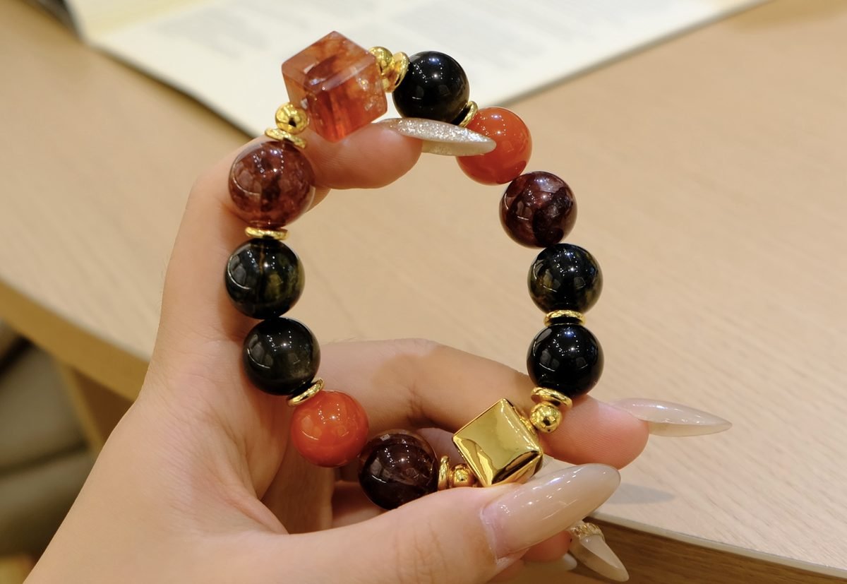14mm 7 Chakra Balancing Square-Cut Bracelet with Red Agate - Image 4