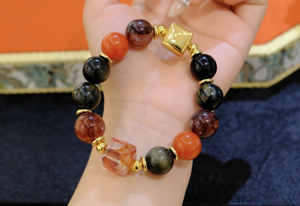 14mm 7 Chakra Balancing Square-Cut Bracelet with Red Agate - Image 5