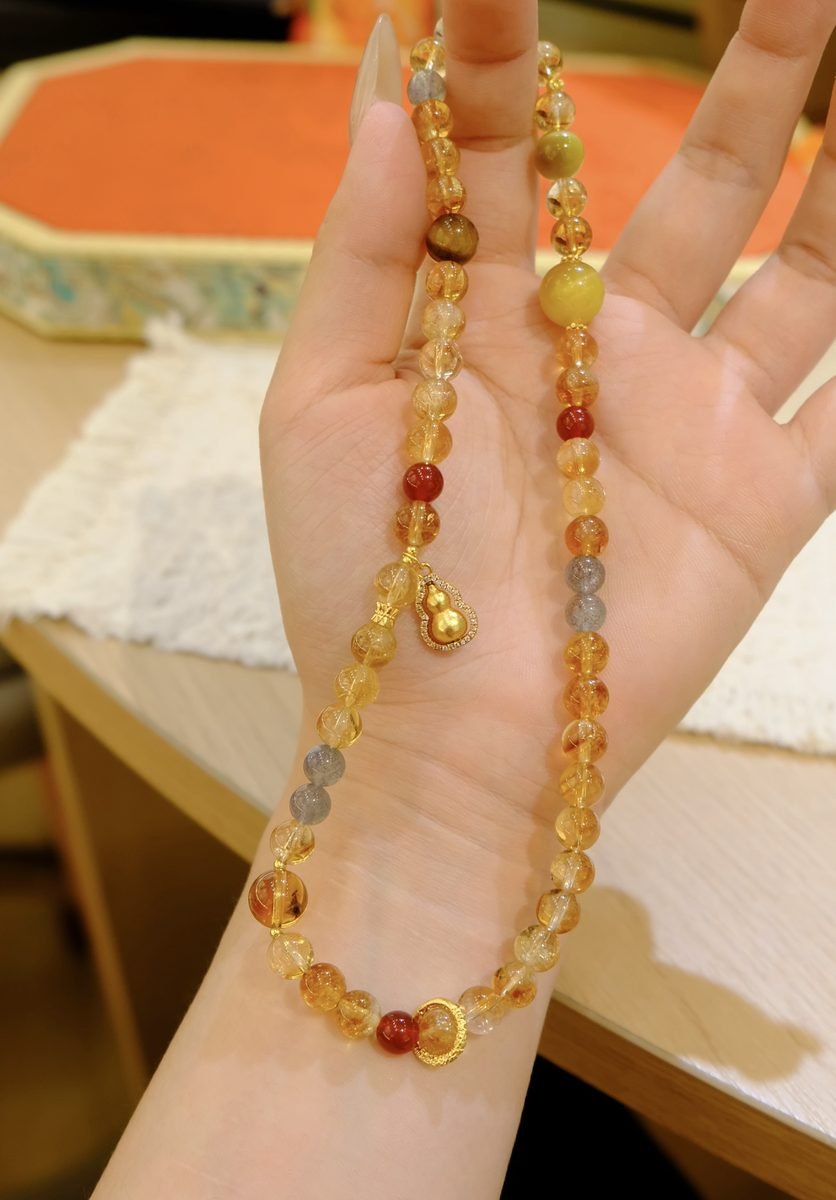 7mm Citrine Bracelet with Rainbow Moonstone & Red Agate - Image 2