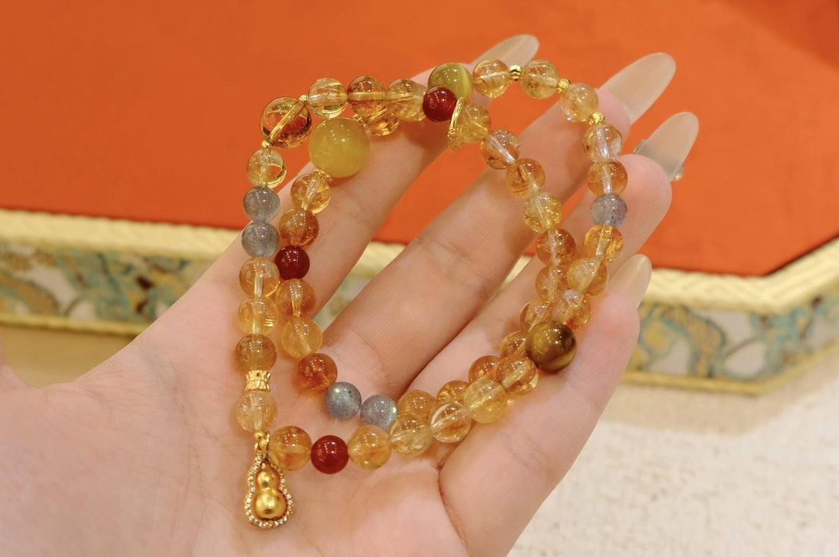7mm Citrine Bracelet with Rainbow Moonstone & Red Agate - Image 5