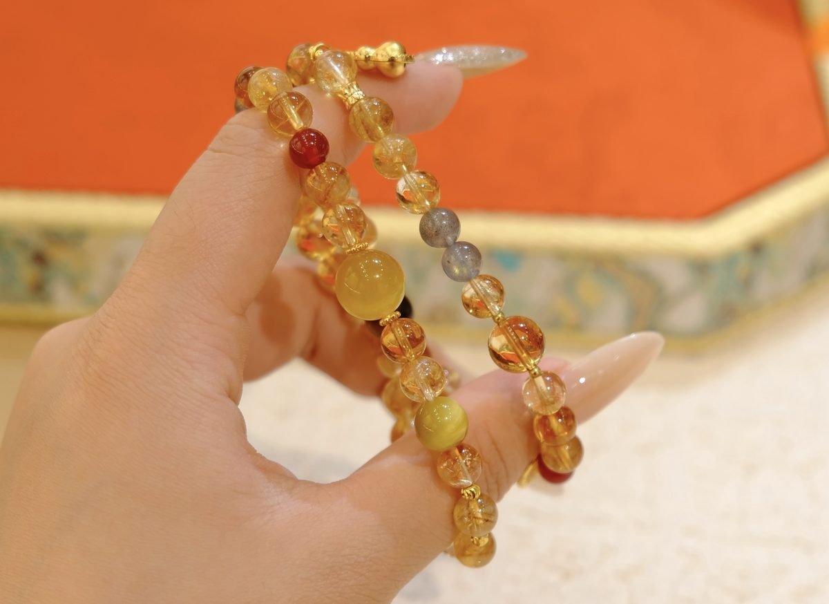 7mm Citrine Bracelet with Rainbow Moonstone & Red Agate - Image 6