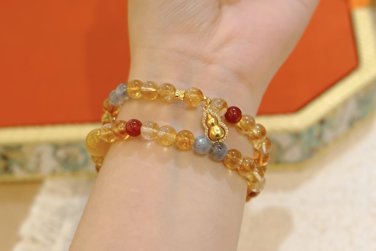 7mm Citrine Bracelet with Rainbow Moonstone & Red Agate - Image 7