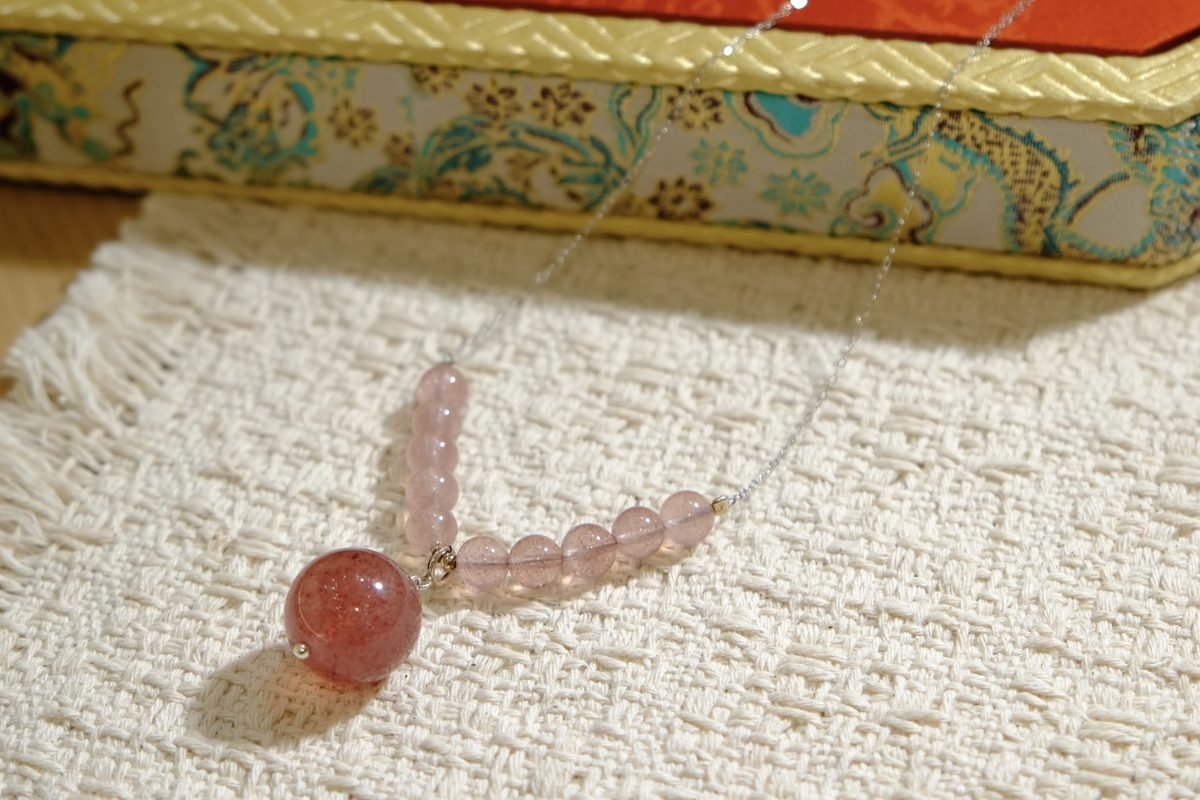 16mm Rose Quartz Necklace with Strawberry Quartz