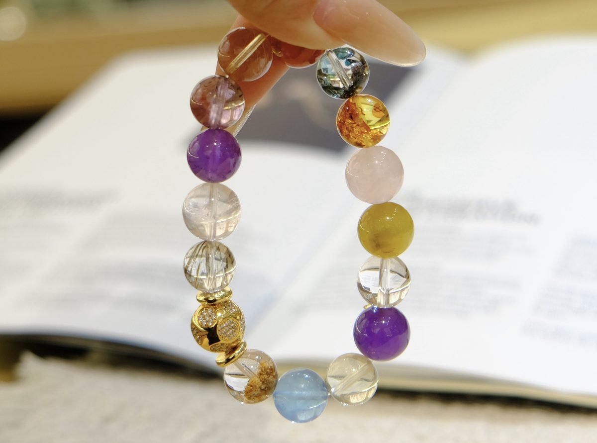 12mm 7 Chakra Balancing Bracelet with Rose Quartz & Amethyst - Image 5