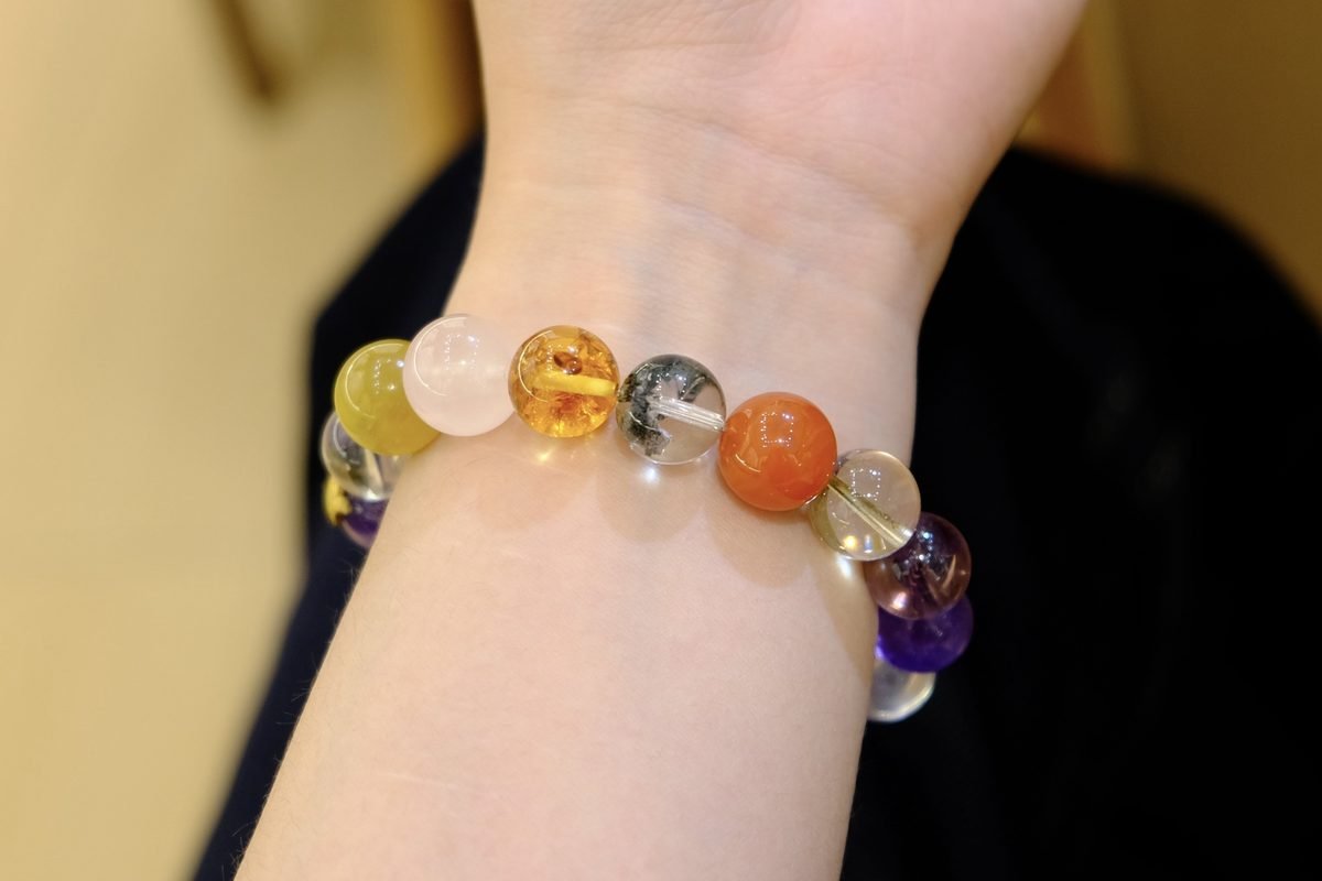 12mm 7 Chakra Balancing Bracelet with Rose Quartz & Amethyst - Image 6