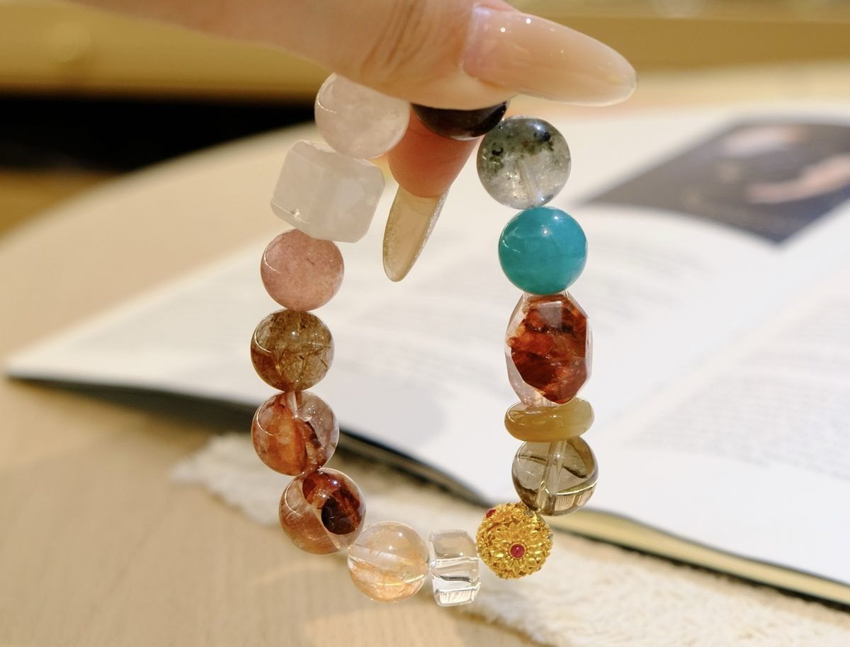 15mm 7 Chakra Balancing Bracelet with Green Phantom Quartz & Amazonite - Image 3