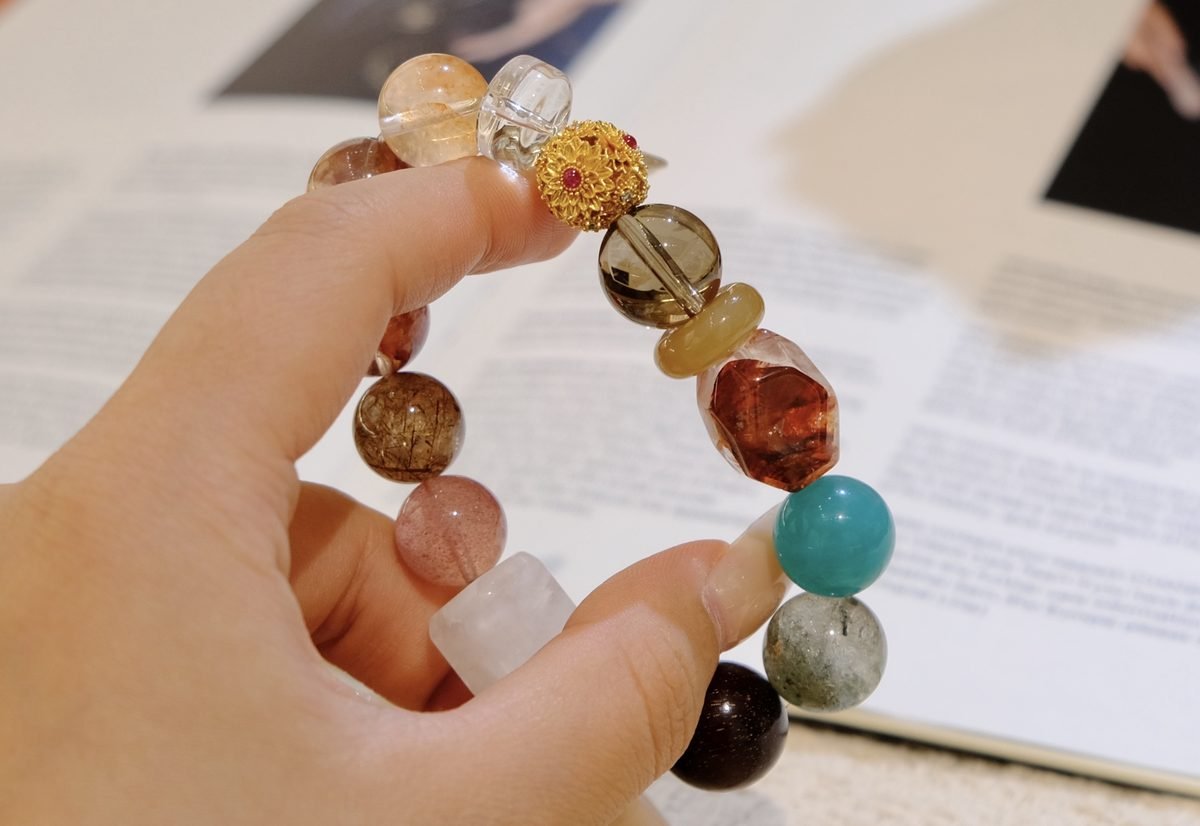 15mm 7 Chakra Balancing Bracelet with Green Phantom Quartz & Amazonite - Image 5