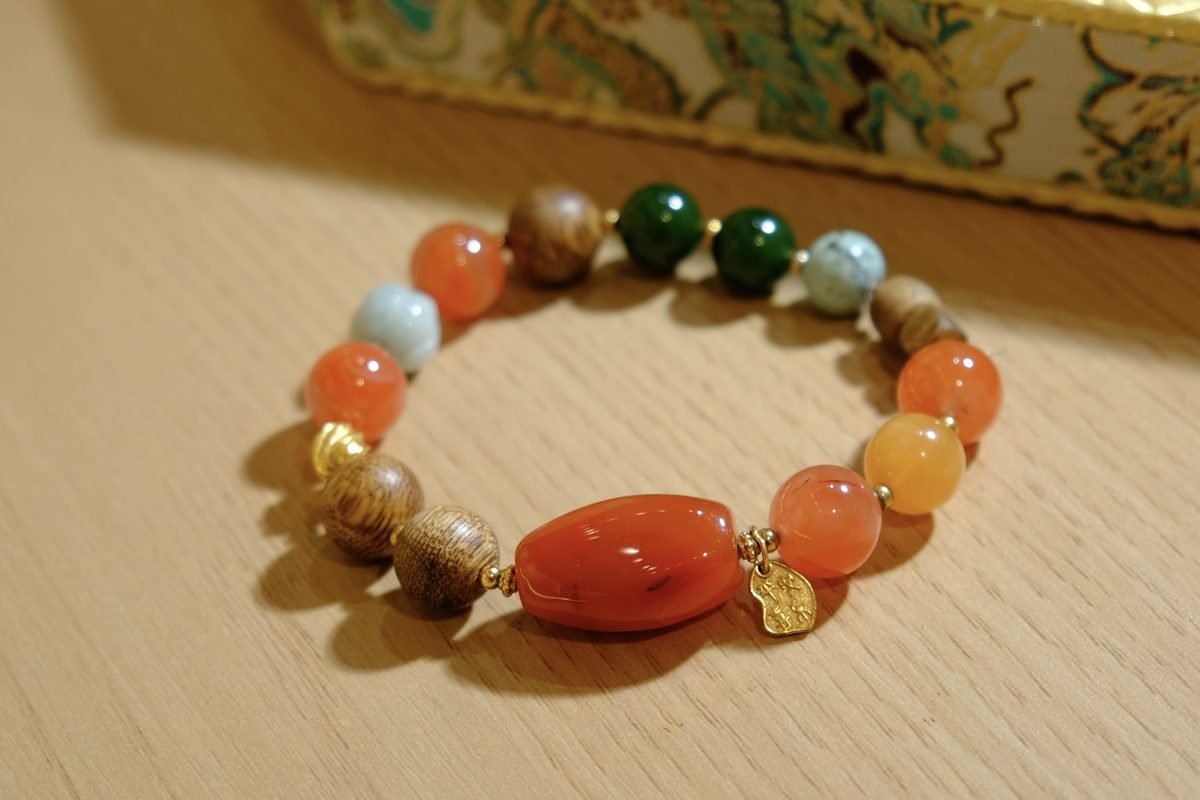 11mm 7 Chakra Balancing Bracelet with Red Agate & Amber