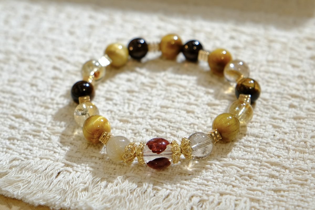 11mm Citrine Bracelet with Smoky Quartz & Rutilated Quartz