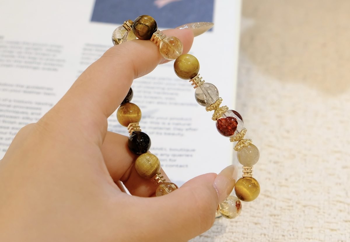 11mm Citrine Bracelet with Smoky Quartz & Rutilated Quartz - Image 4