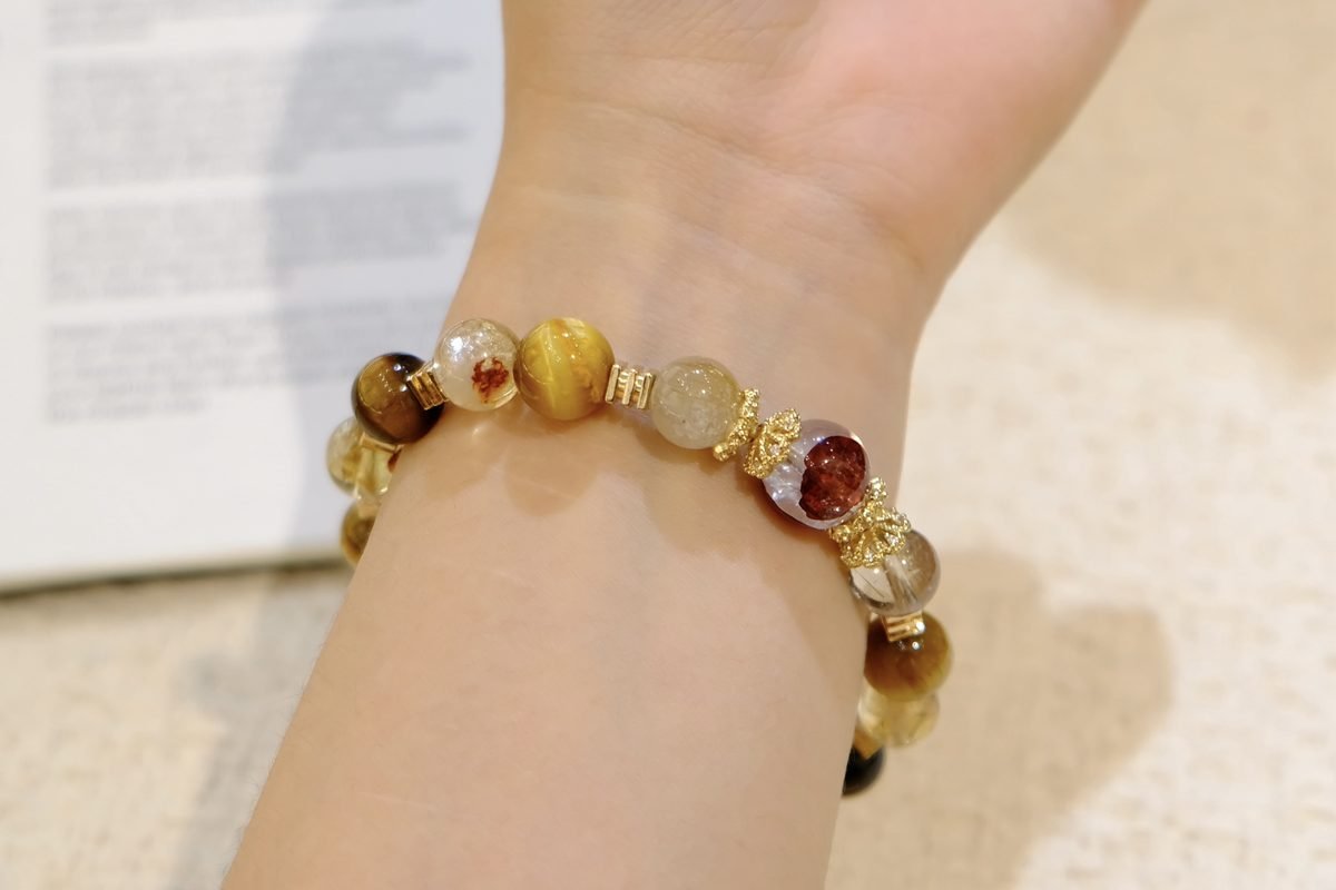 11mm Citrine Bracelet with Smoky Quartz & Rutilated Quartz - Image 6