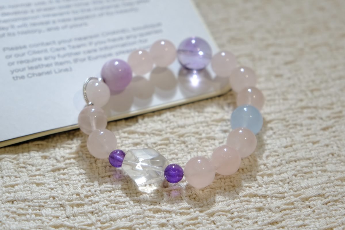 13mm Rose Quartz Bracelet with Amethyst & Kunzite