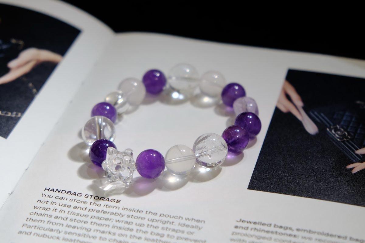 13mm Amethyst Bracelet with Rose Quartz & Clear Quartz