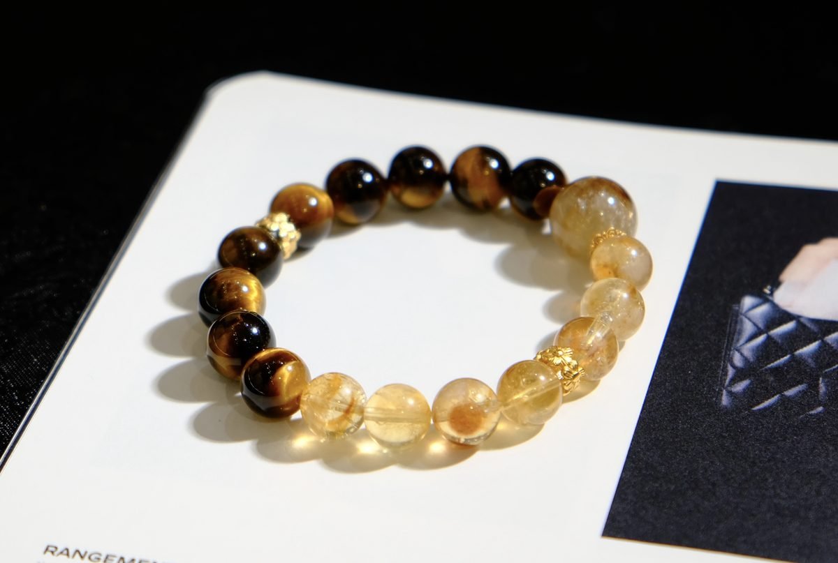 10mm Citrine Bracelet with Rutilated Quartz & Tiger Eye — Ref. 00228 - Image 2
