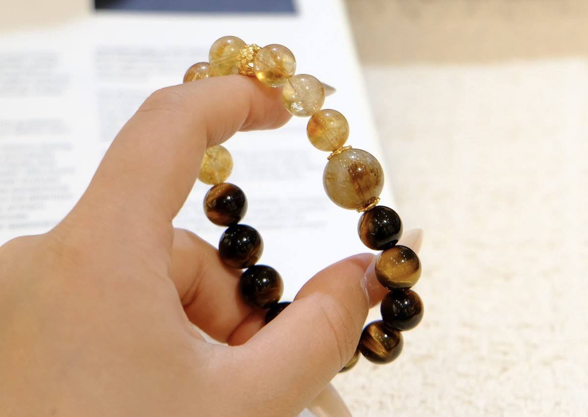10mm Citrine Bracelet with Rutilated Quartz & Tiger Eye — Ref. 00228 - Image 3