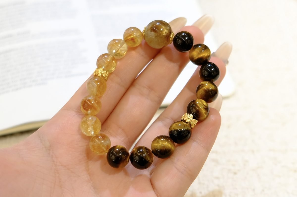 10mm Citrine Bracelet with Rutilated Quartz & Tiger Eye — Ref. 00228 - Image 4