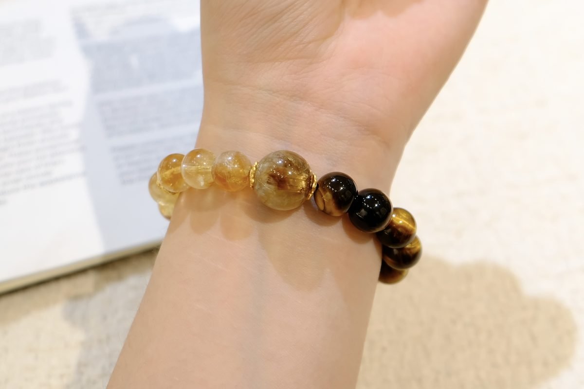 10mm Citrine Bracelet with Rutilated Quartz & Tiger Eye — Ref. 00228 - Image 6
