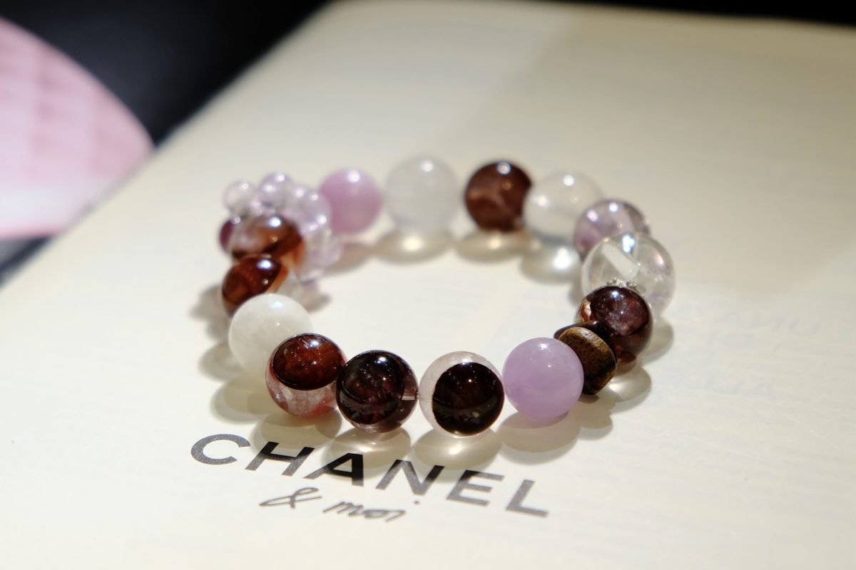 14mm Amethyst Bracelet with Clear Quartz & Kunzite