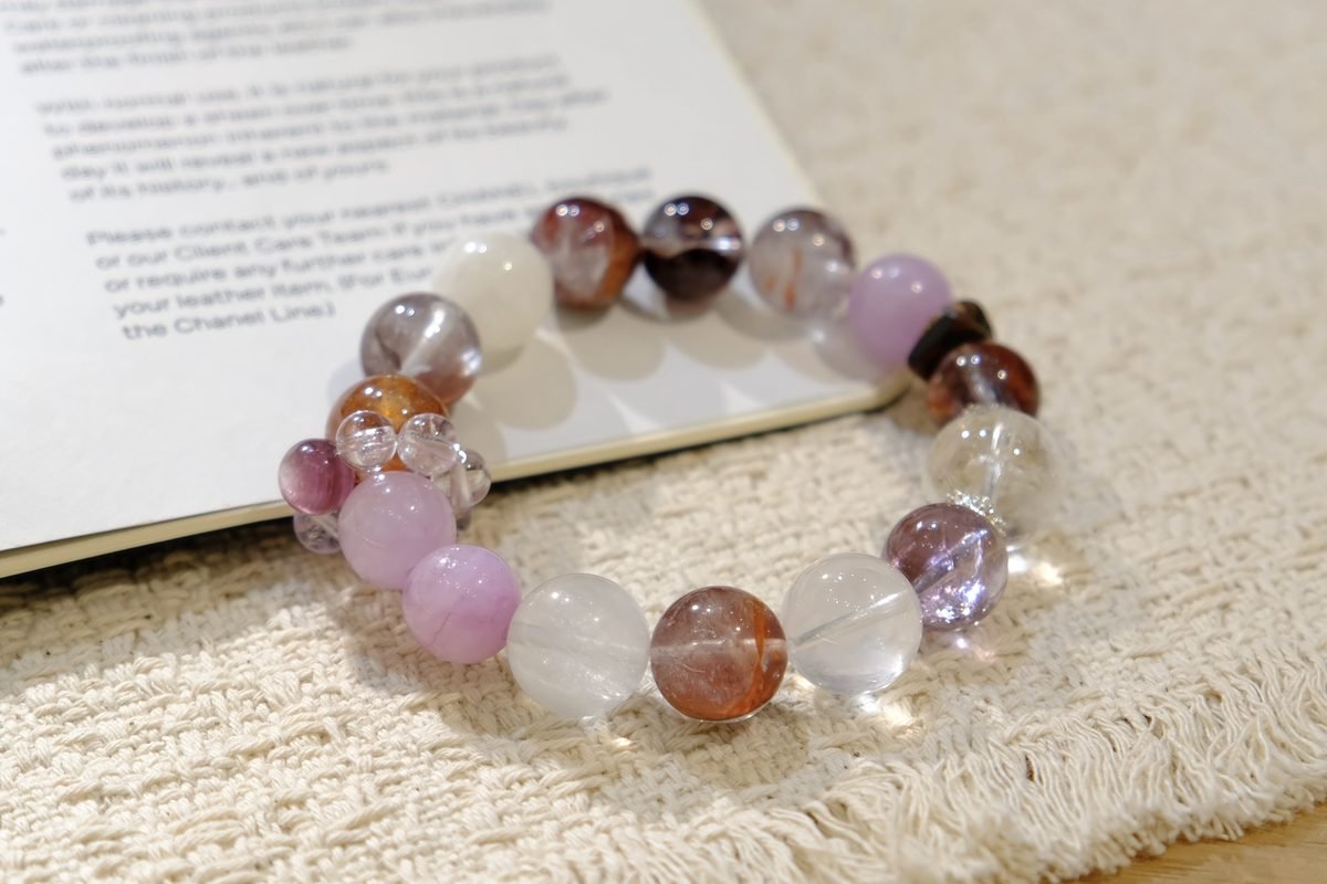 14mm Amethyst Bracelet with Clear Quartz & Kunzite - Image 2