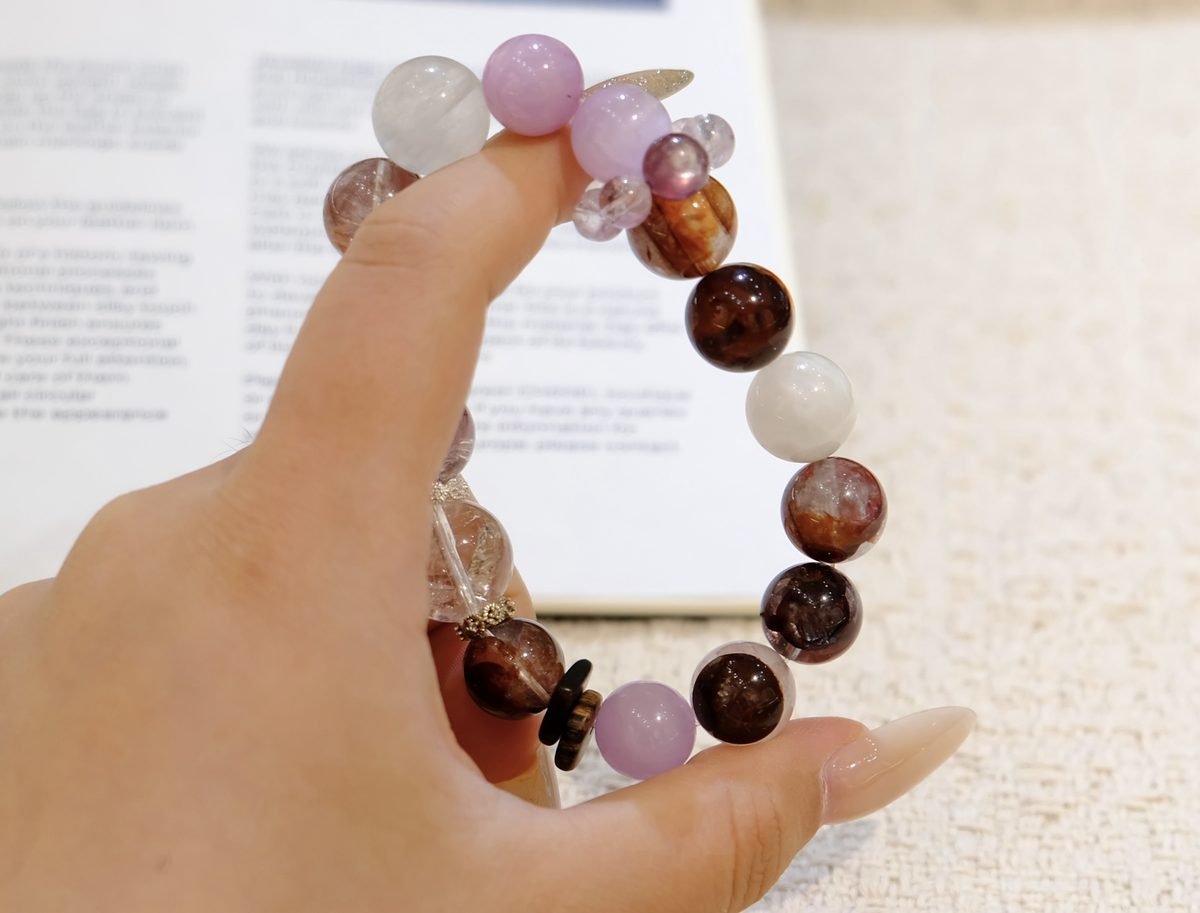 14mm Amethyst Bracelet with Clear Quartz & Kunzite - Image 4