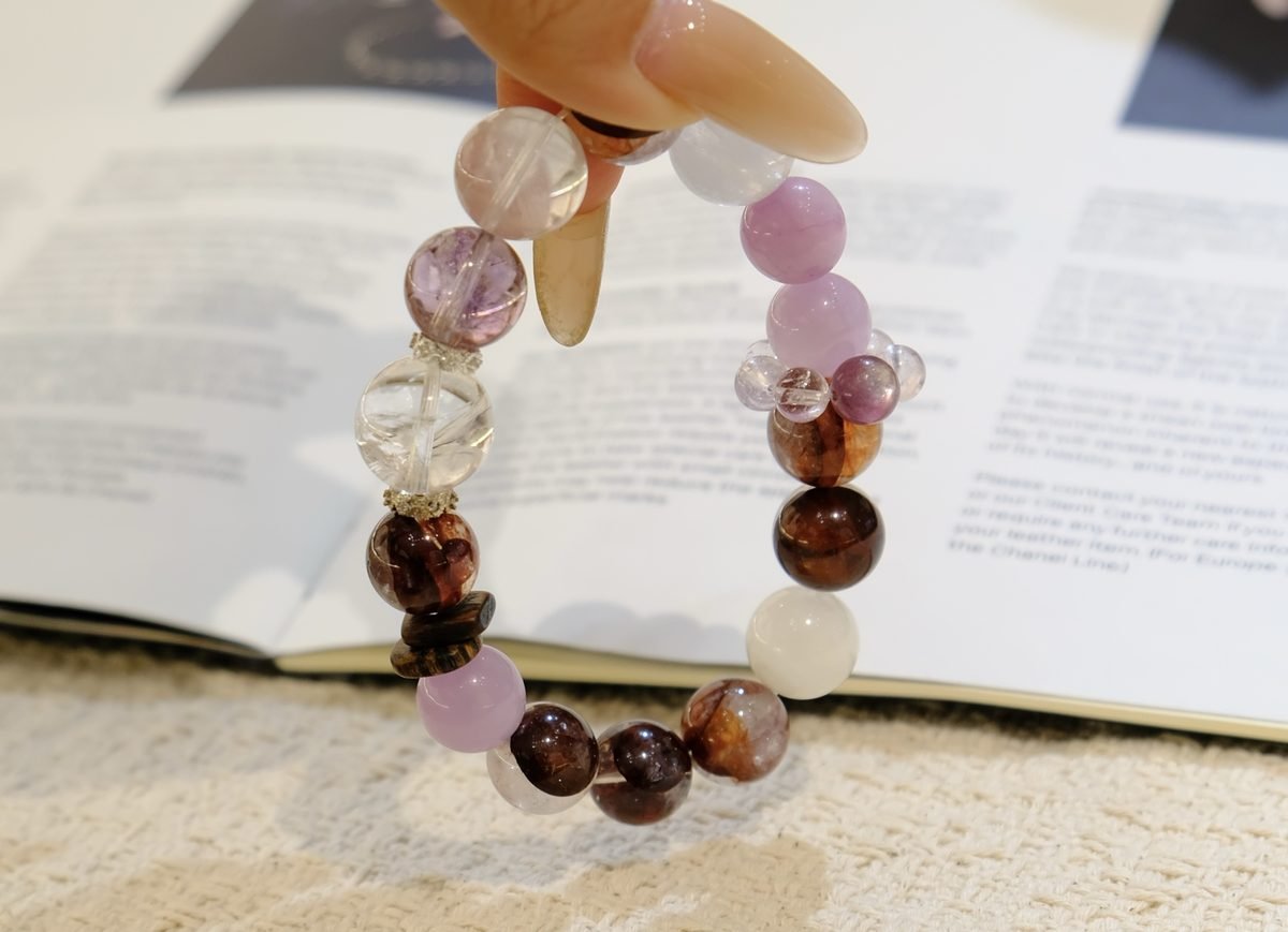 14mm Amethyst Bracelet with Clear Quartz & Kunzite - Image 5