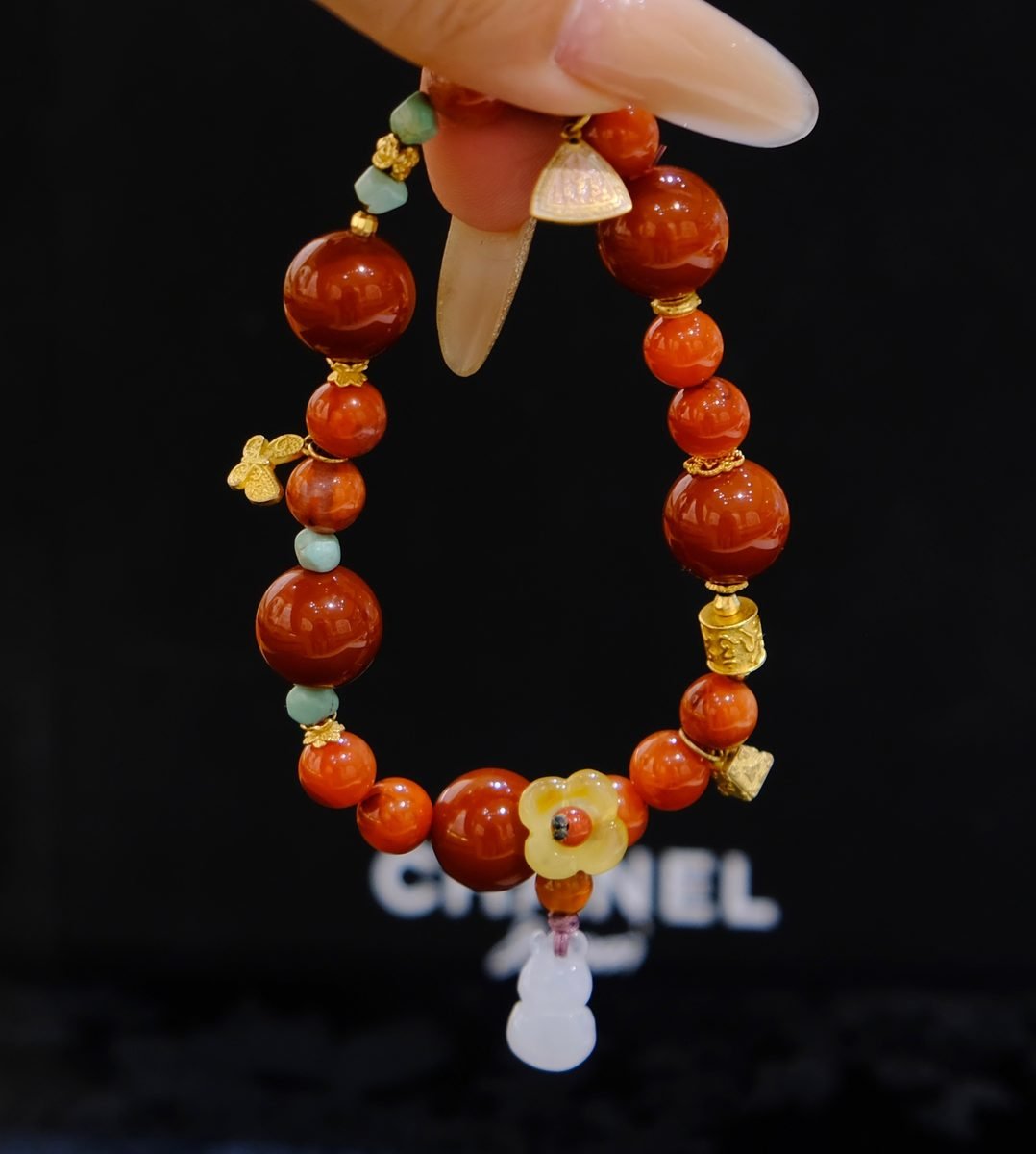 12mm 7 Chakra Balancing Bracelet with Red Agate & Amber - Image 2