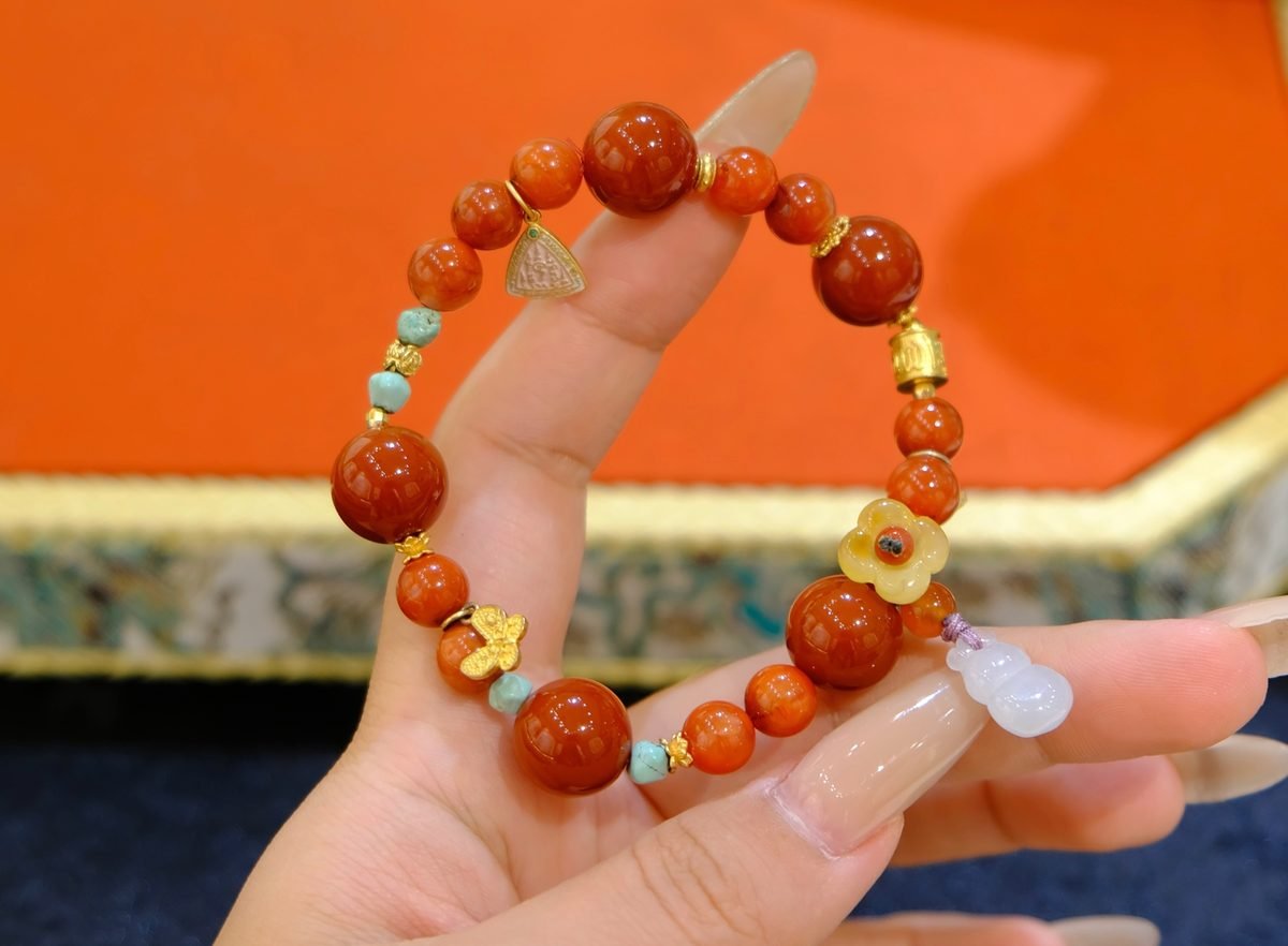 12mm 7 Chakra Balancing Bracelet with Red Agate & Amber - Image 4