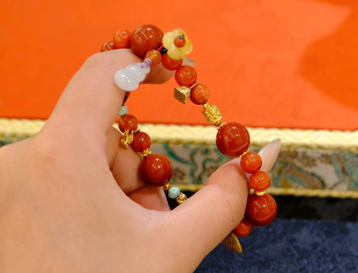 12mm 7 Chakra Balancing Bracelet with Red Agate & Amber - Image 5