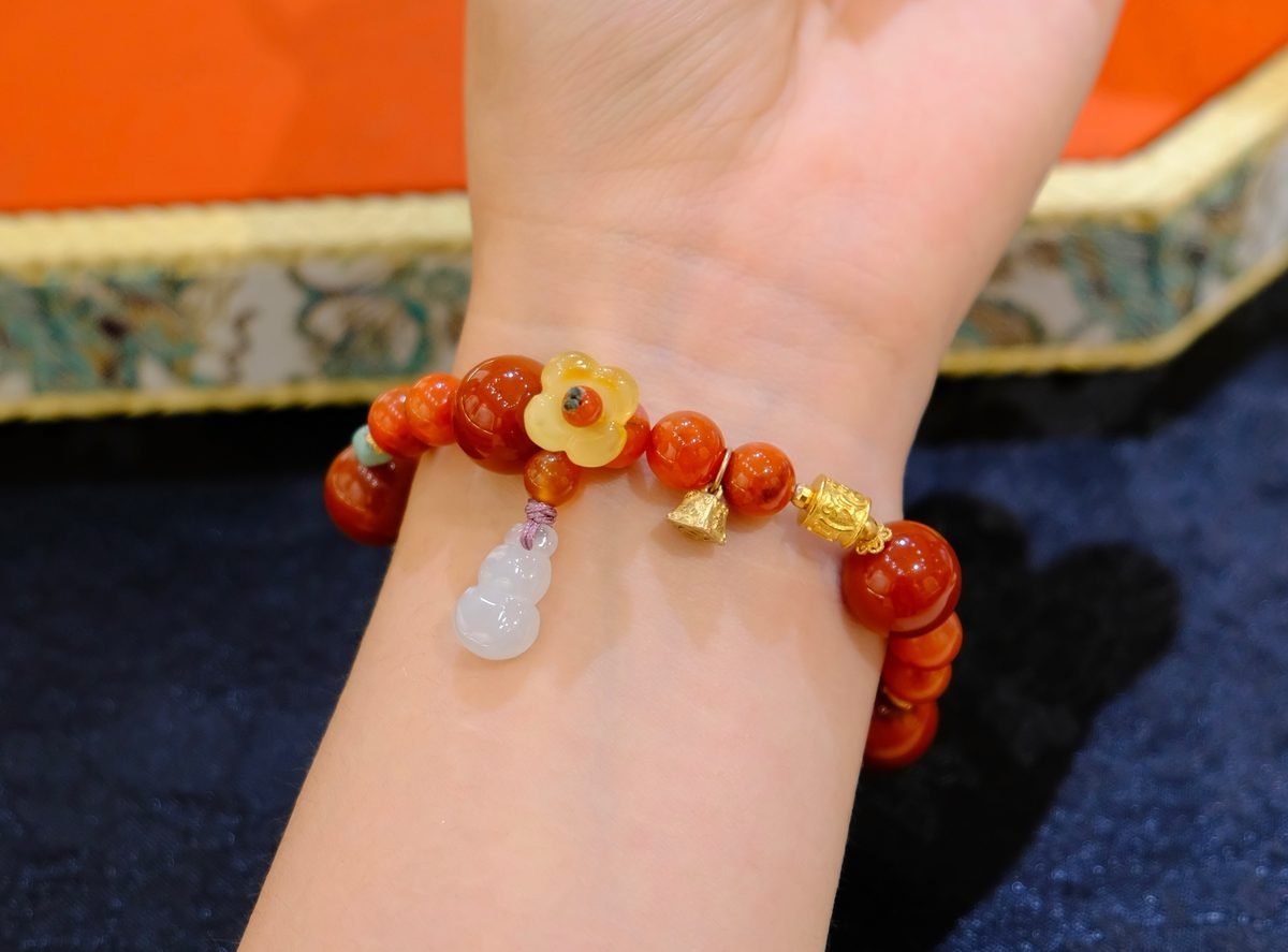 12mm 7 Chakra Balancing Bracelet with Red Agate & Amber - Image 6
