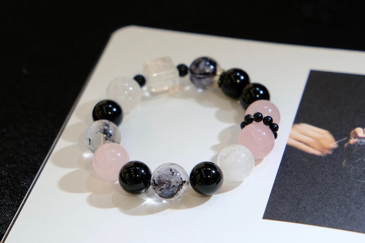 13mm Rose Quartz Bracelet with Black Obsidian & Obsidian