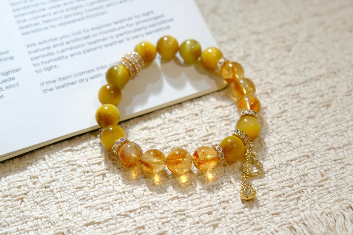 10mm Citrine Bracelet with Tiger Eye — Ref. 00248