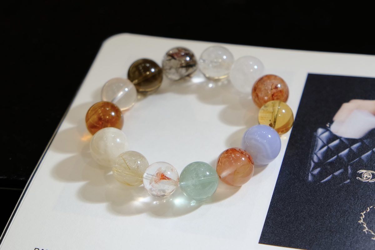 14mm 7 Chakra Balancing Bracelet with Smoky Quartz & Fluorite - Image 2