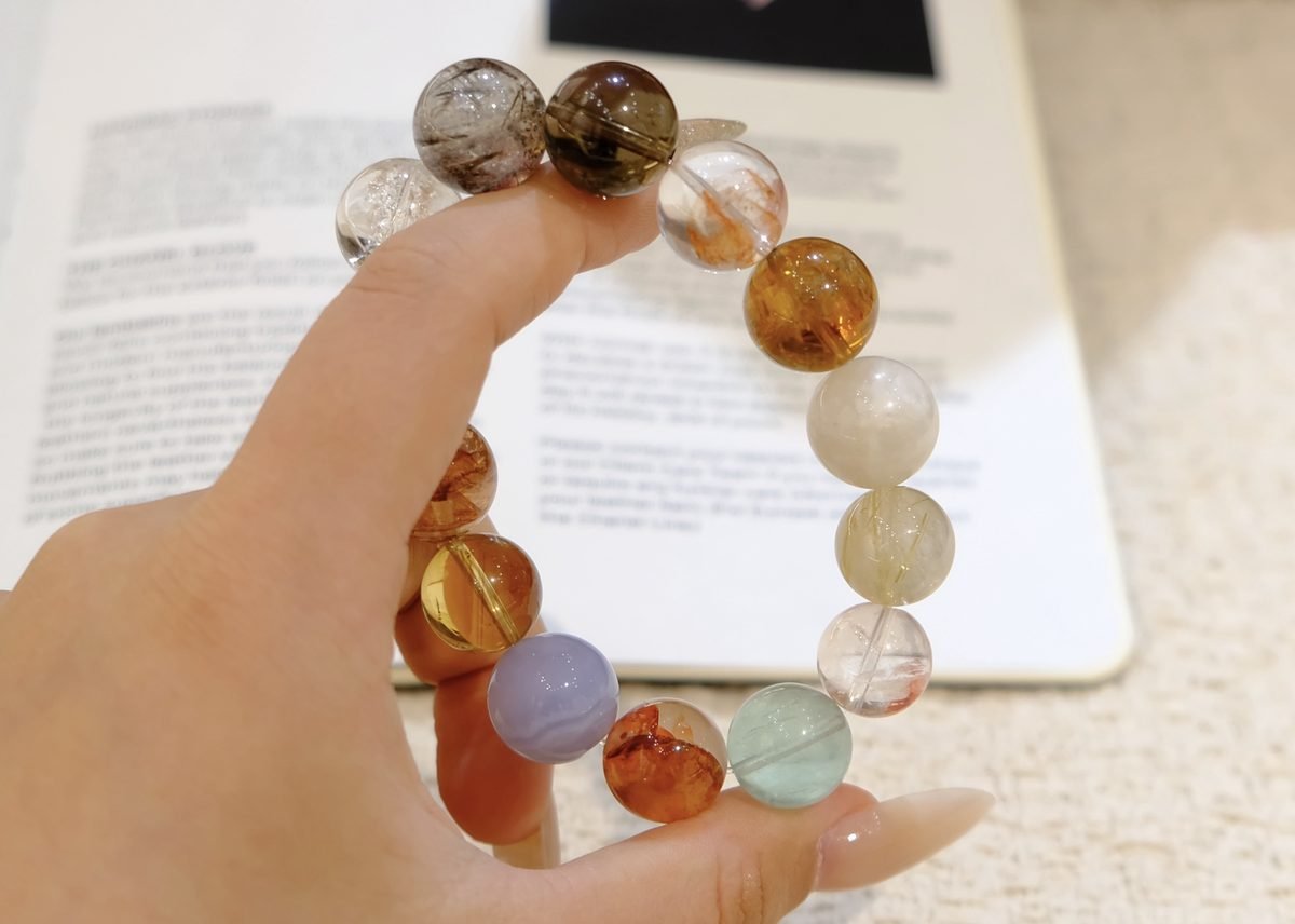 14mm 7 Chakra Balancing Bracelet with Smoky Quartz & Fluorite - Image 4