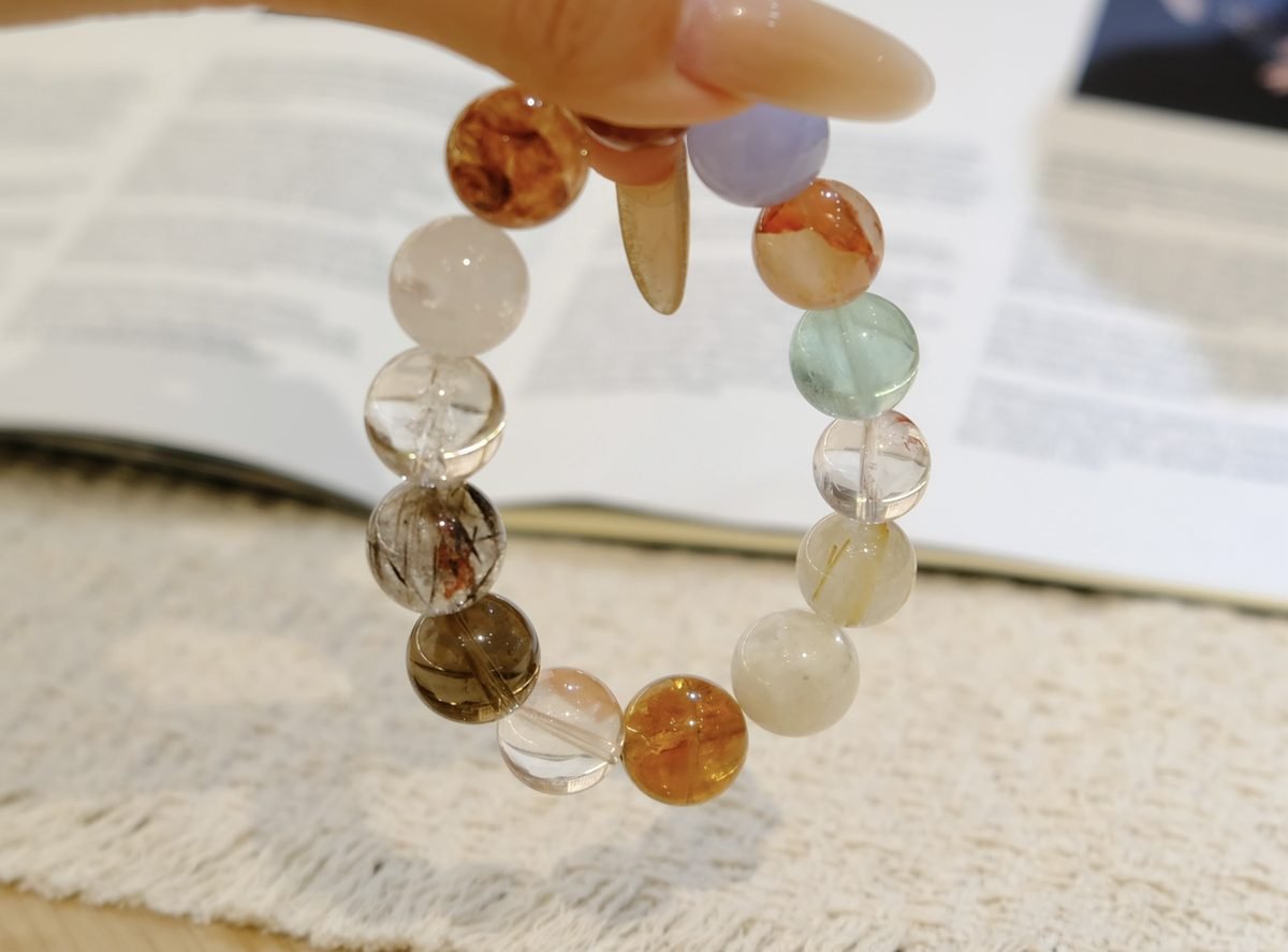 14mm 7 Chakra Balancing Bracelet with Smoky Quartz & Fluorite - Image 5