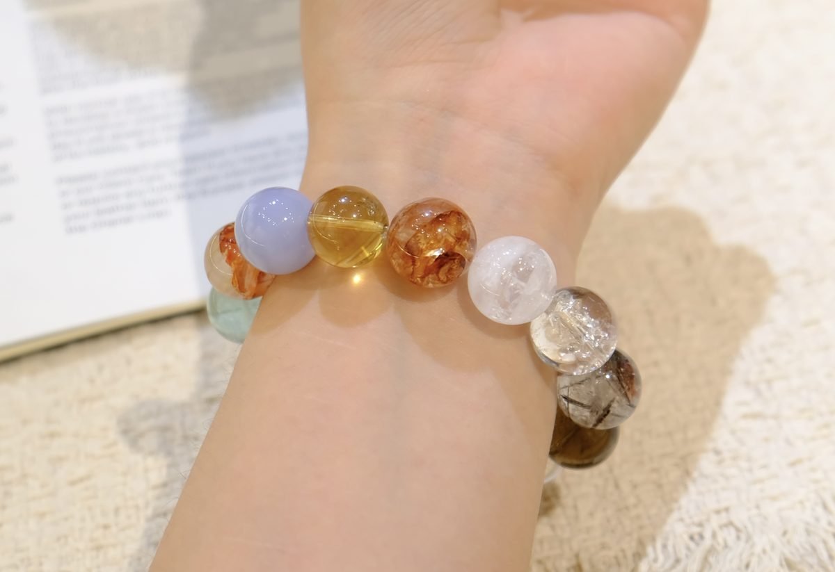 14mm 7 Chakra Balancing Bracelet with Smoky Quartz & Fluorite - Image 6