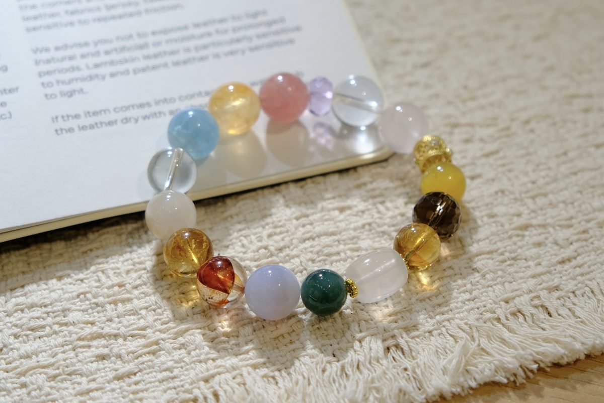 12mm 7 Chakra Balancing Bracelet with Rose Quartz & Amber