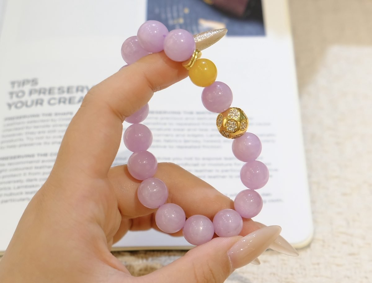 11mm Amethyst Bracelet with Kunzite & Amber
