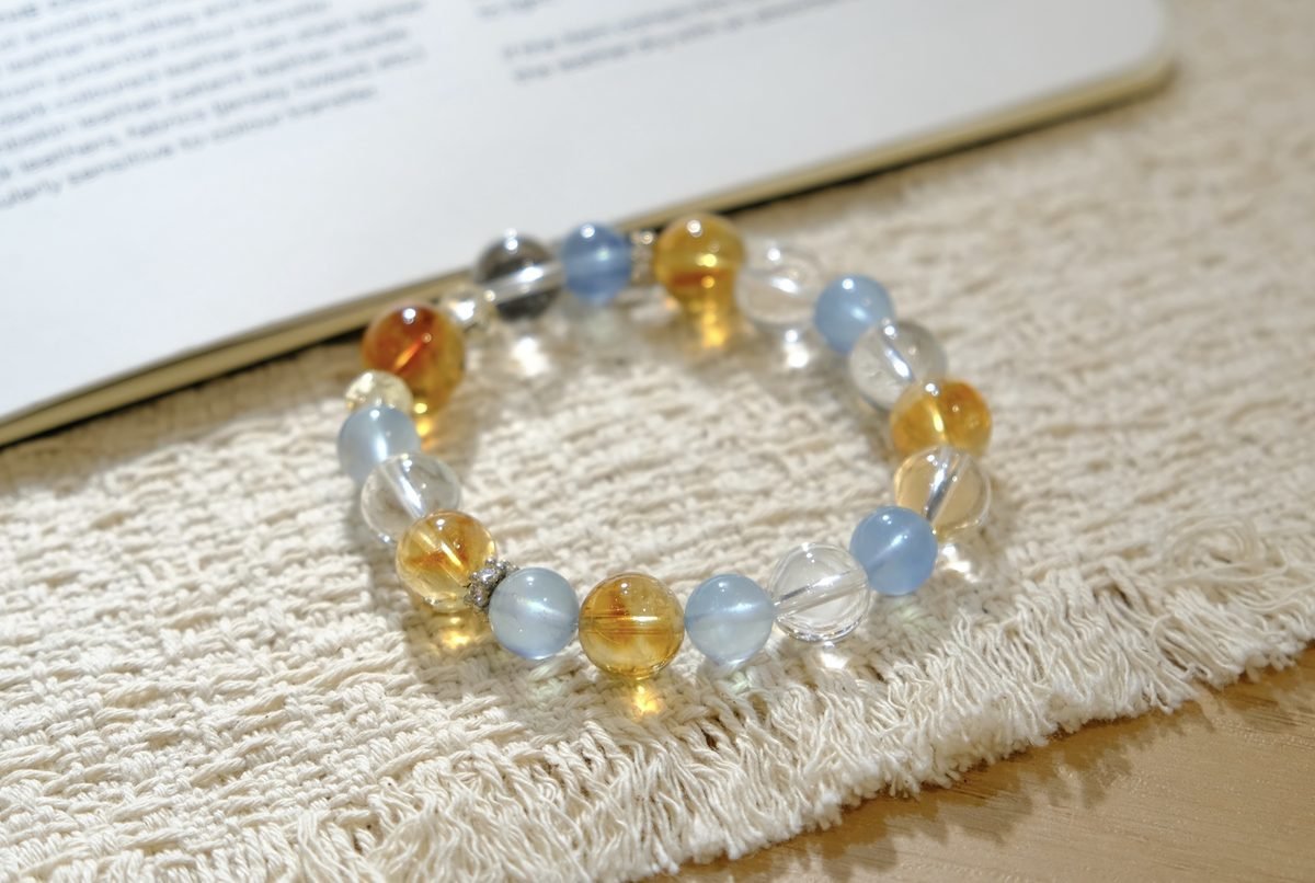 11mm Citrine Bracelet with Clear Quartz & Aquamarine