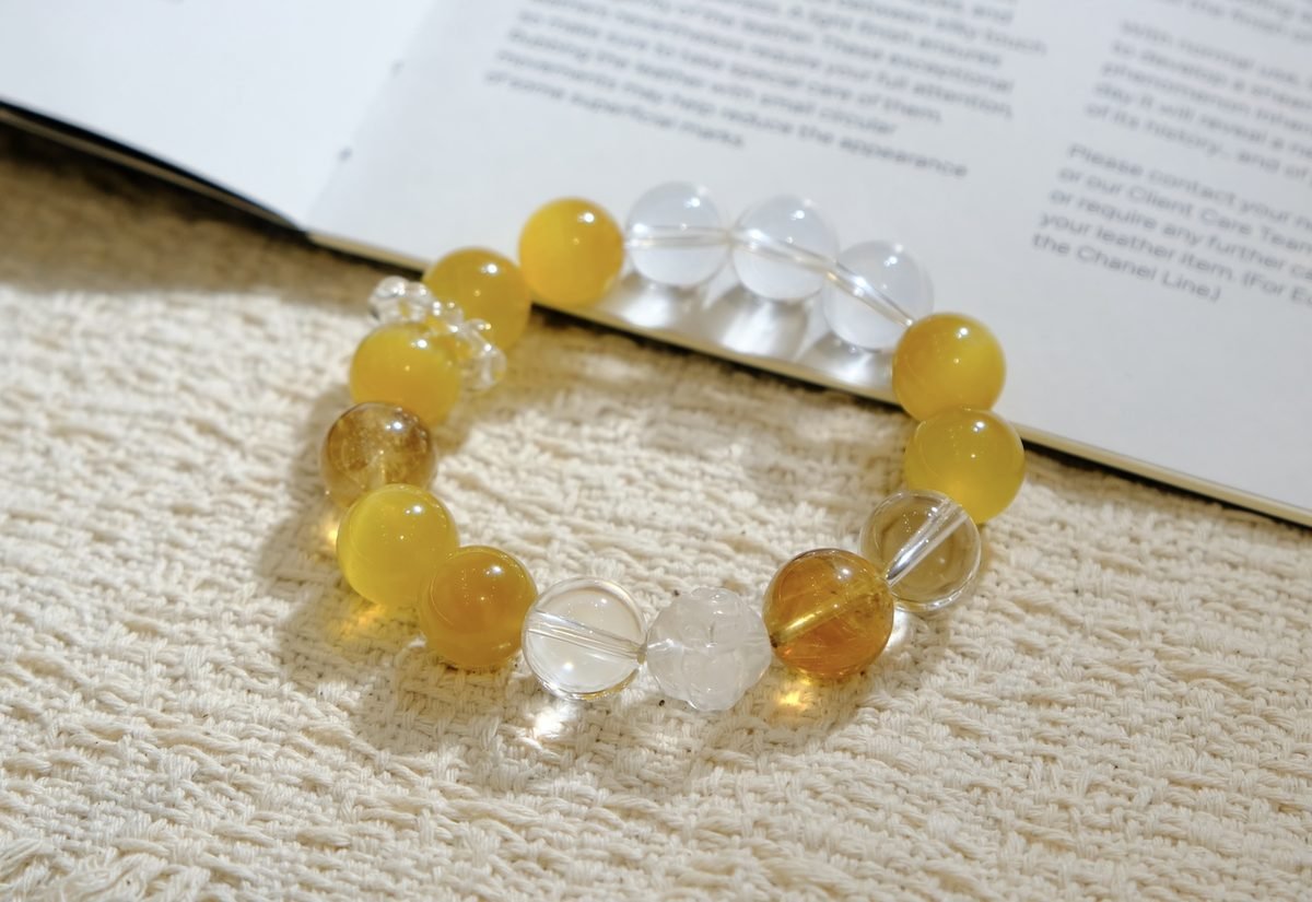 13mm Citrine Bracelet with Clear Quartz & Tiger Eye