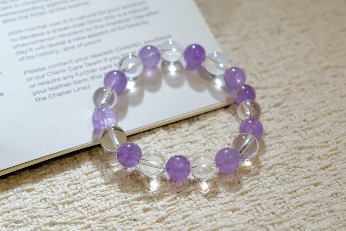 10mm Amethyst Bracelet with Clear Quartz — Ref. 00277