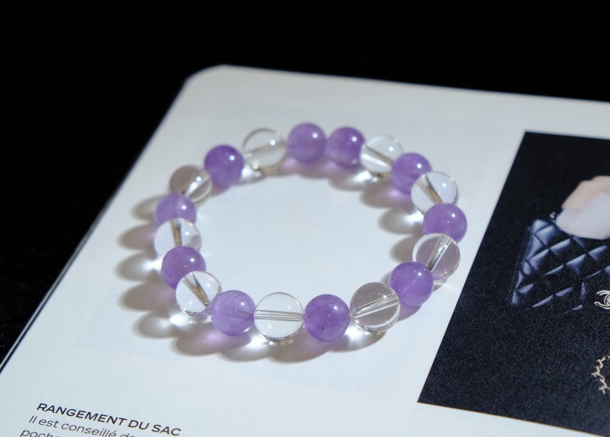 10mm Amethyst Bracelet with Clear Quartz — Ref. 00277 - Image 2
