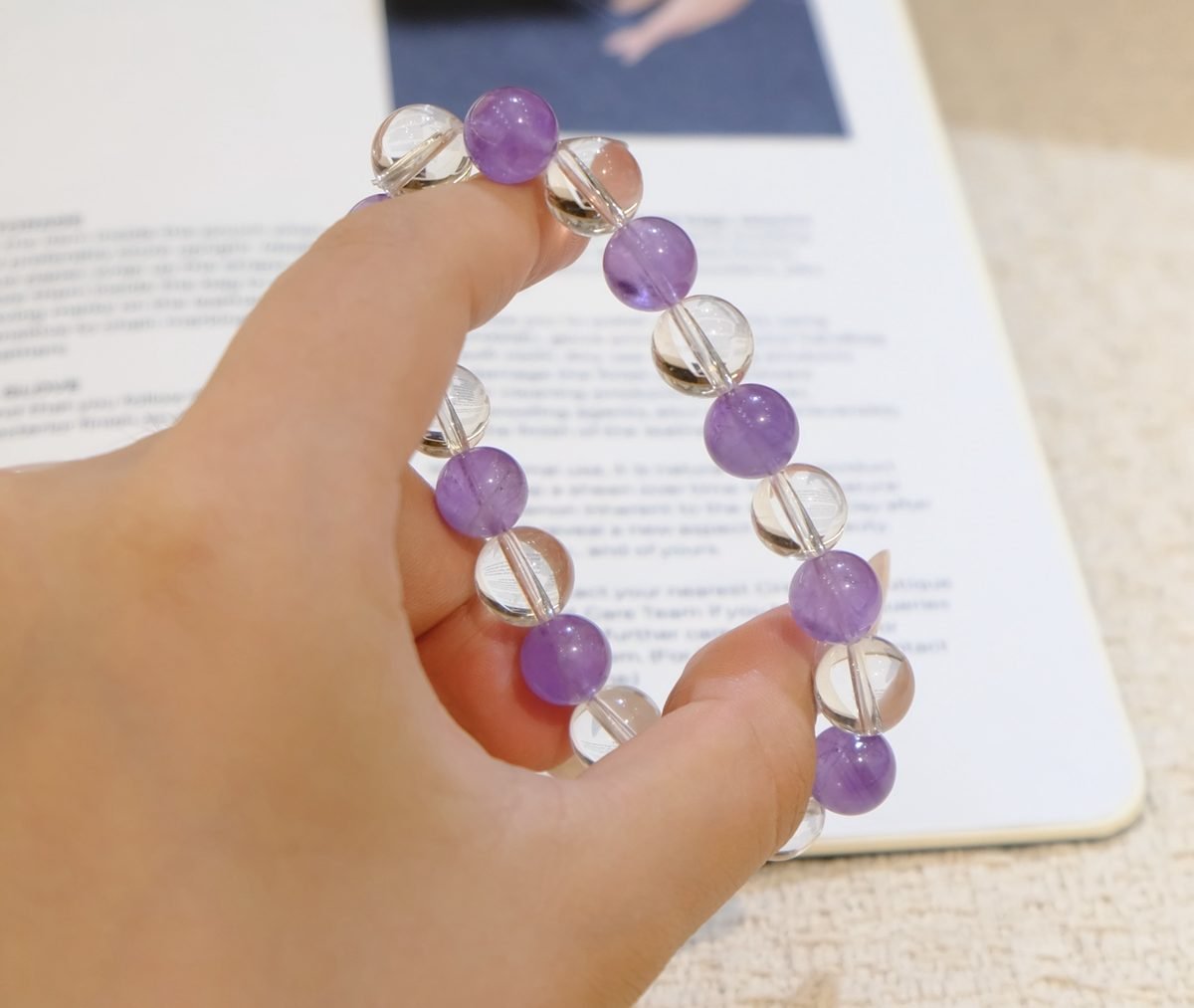 10mm Amethyst Bracelet with Clear Quartz — Ref. 00277 - Image 3