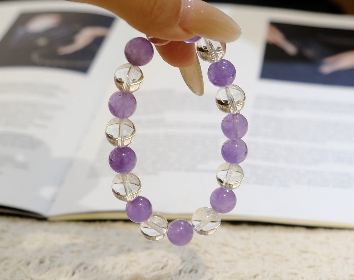 10mm Amethyst Bracelet with Clear Quartz — Ref. 00277 - Image 4